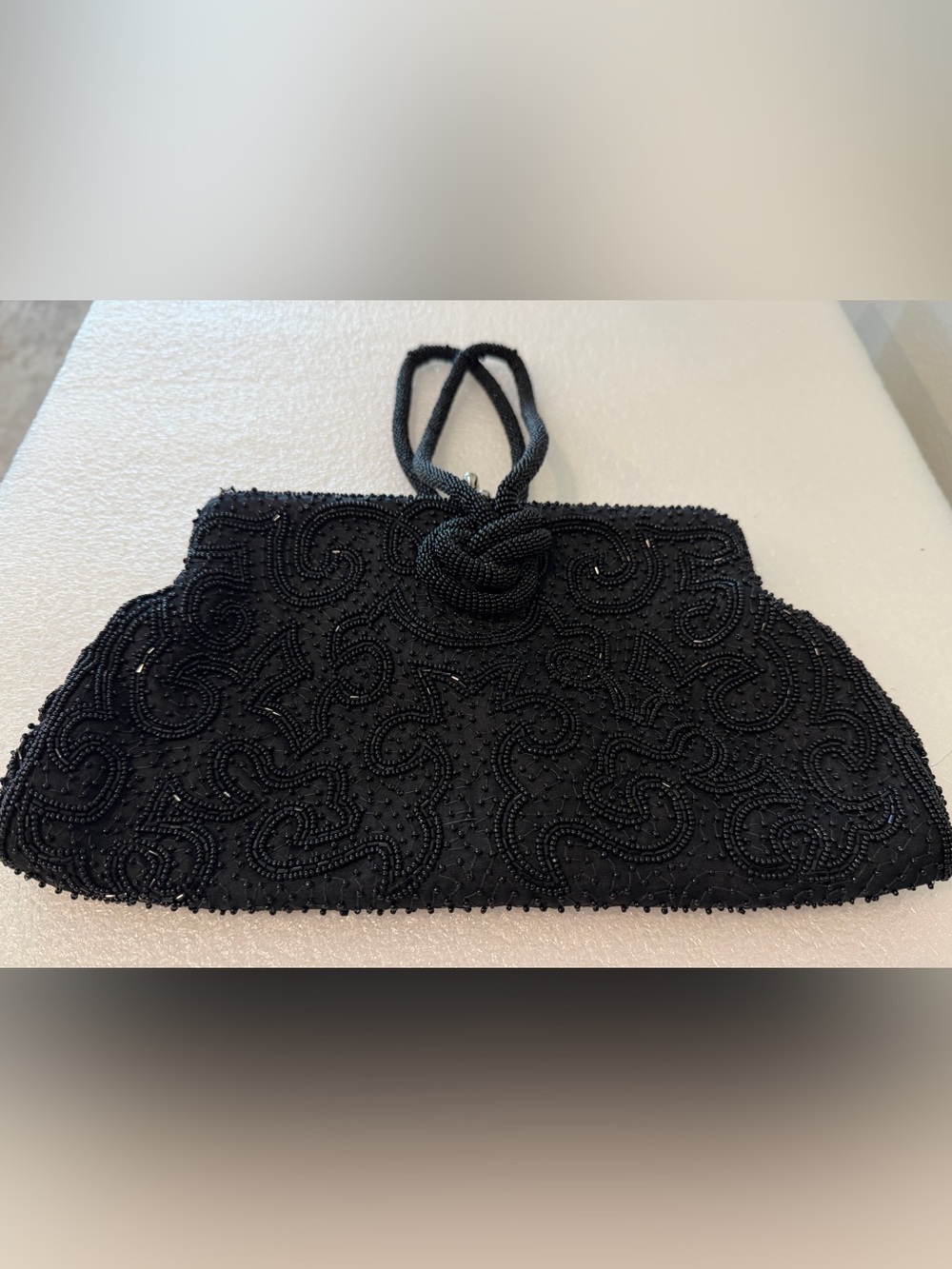 Vintage Schildkraut Black Beaded Formal Clutch Purse - Picture 3 of 13
